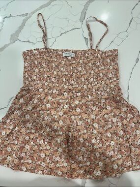 Paper Crane Pink Brown Floral Smocked Cami